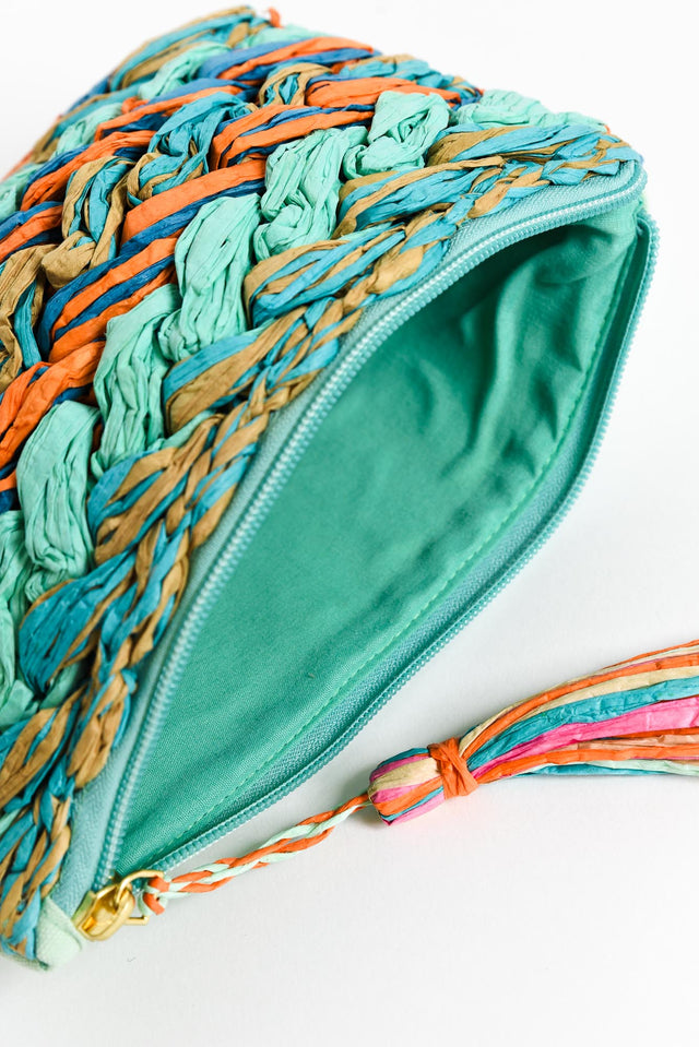 Nebula Turquoise Braided Raffia Clutch