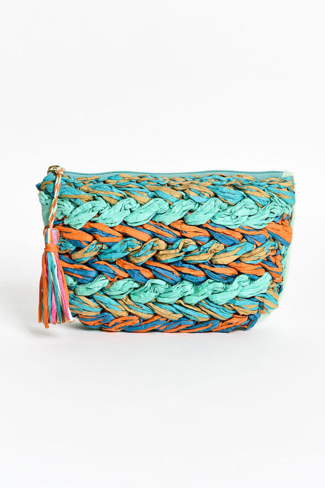 Nebula Turquoise Braided Raffia Clutch