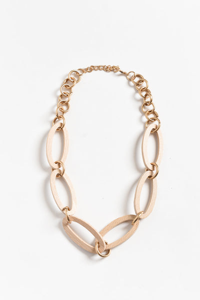 Nevaeh Beige Wooden Link Necklace