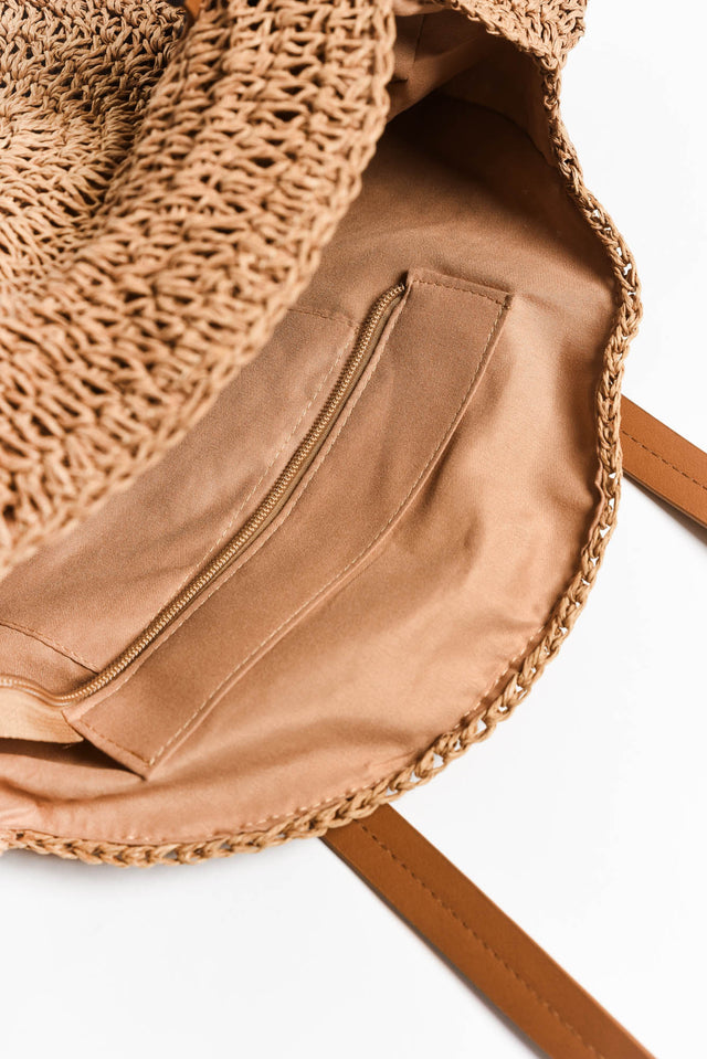 Noella Camel Tassel Round Straw Tote image 3