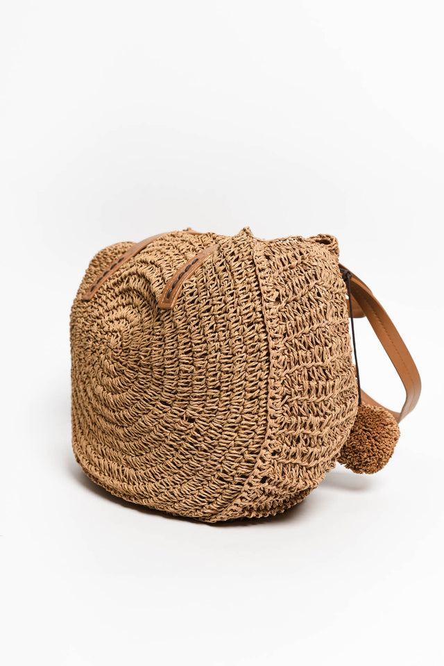 Noella Camel Tassel Round Straw Tote