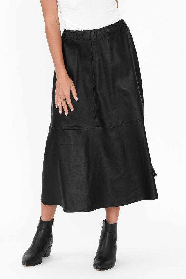 Oriel Black Faux Leather Midi Skirt length_Midi print_Plain hem_Straight colour_Black SKIRTS   alt text|model:Brontie