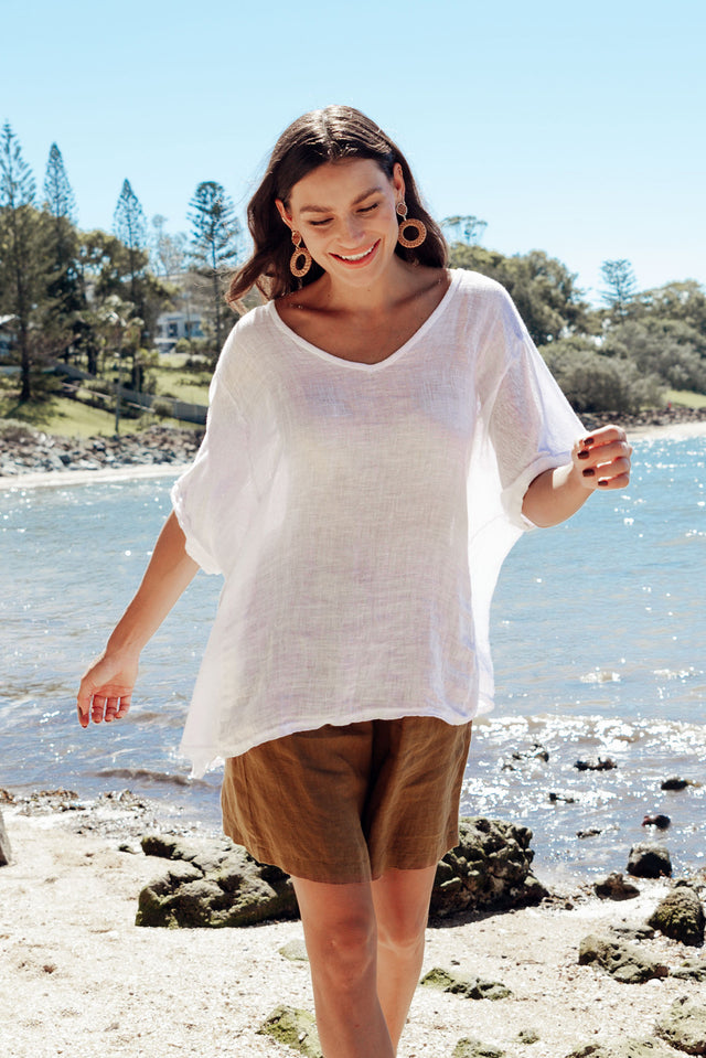 Oversized Anna White Linen Tee