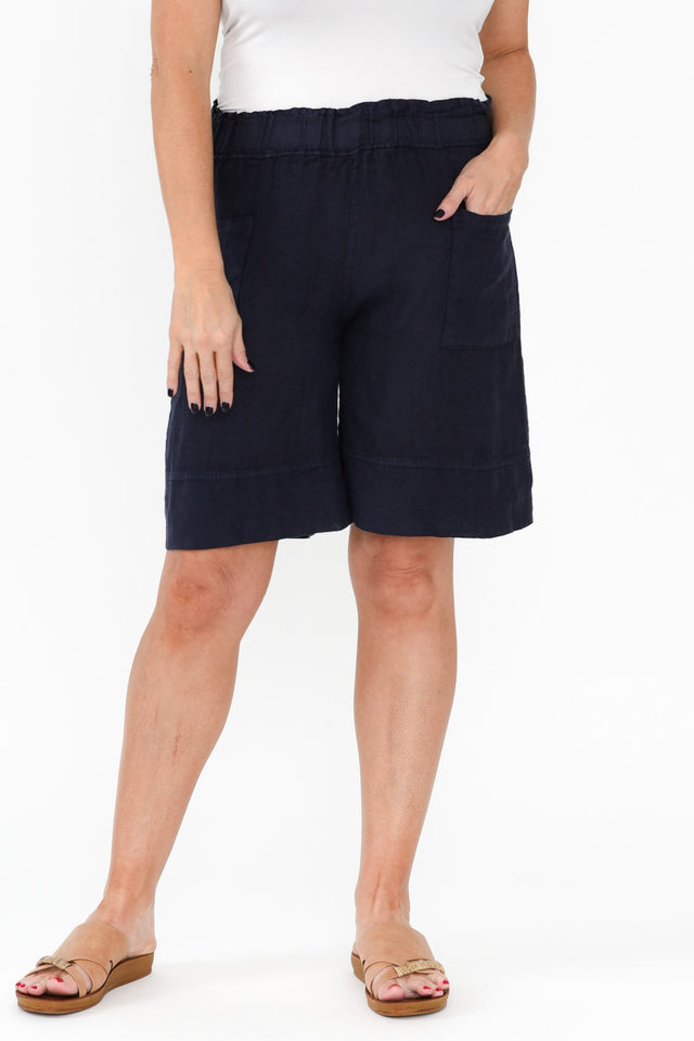 Oxley Navy Linen Pocket Shorts