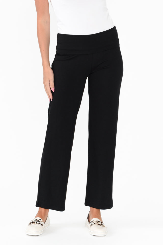 Pamela Black Bamboo Pants - Petite length_Full rise_High print_Plain colour_Black PANTS    alt text|model:MJ