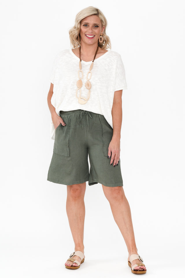 Paulina Khaki Linen Drawstring Shorts image 8