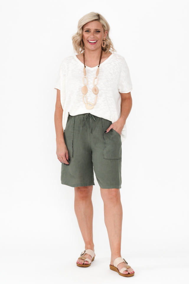 Paulina Khaki Linen Drawstring Shorts image 4