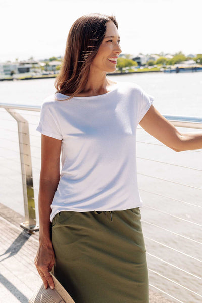 Pia White Bamboo Boatneck Tee