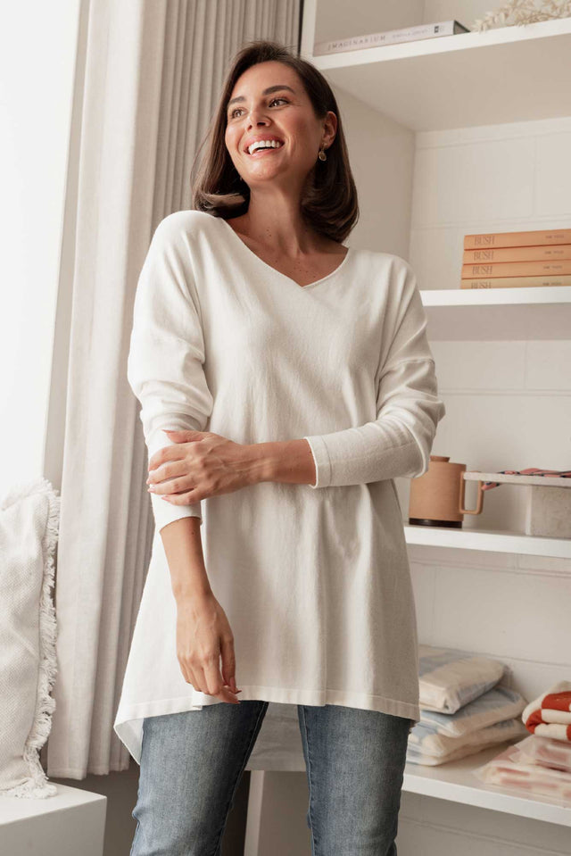 Piper White V Neck Knit Jumper