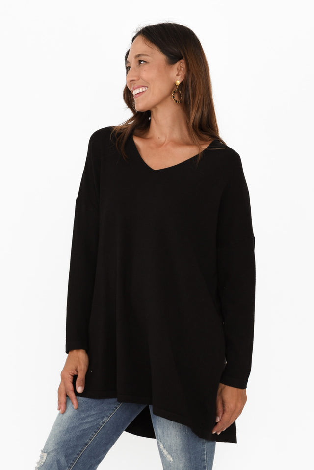 Piper Black V Neck Knit Jumper image 1