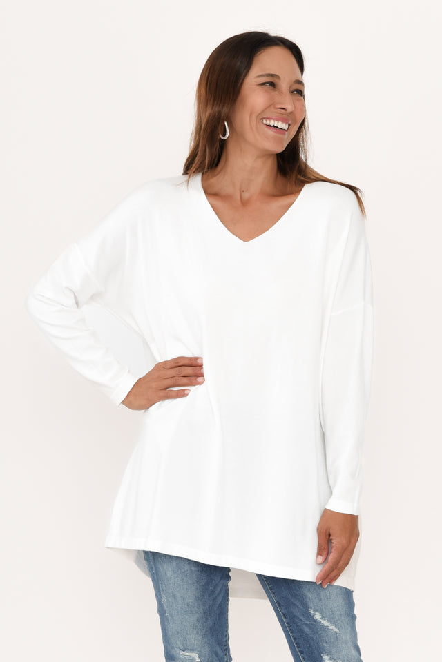 Piper White V Neck Knit Jumper