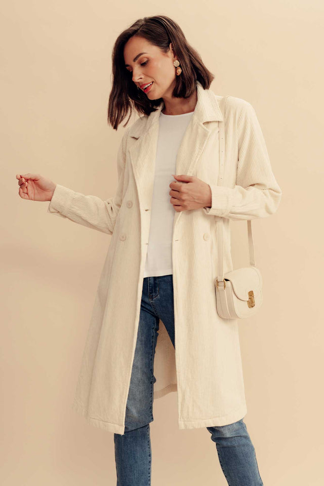 Pollux Cream Cotton Corduroy Coat