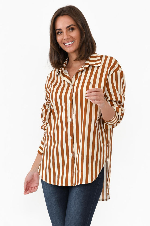 Presley Rust Stripe Cotton Poplin Shirt neckline_V Neck   alt text|model:MJ