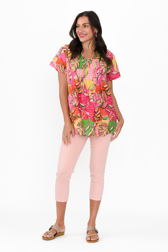 Fia Fuchsia Leaf Crinkle Cotton Top