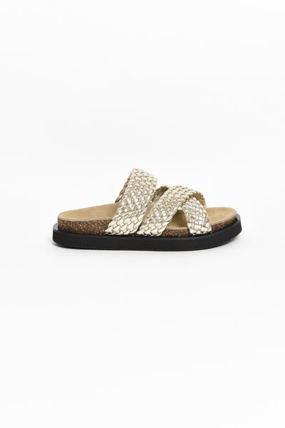 Rhode Gold Leather Woven Slide