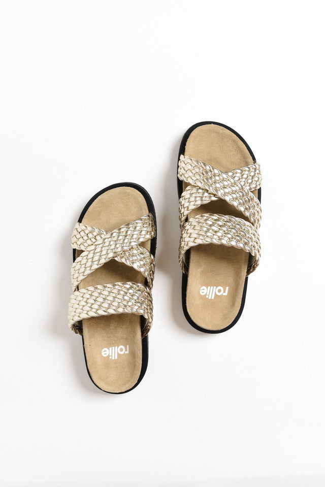 Rhode Gold Leather Woven Slide image 7