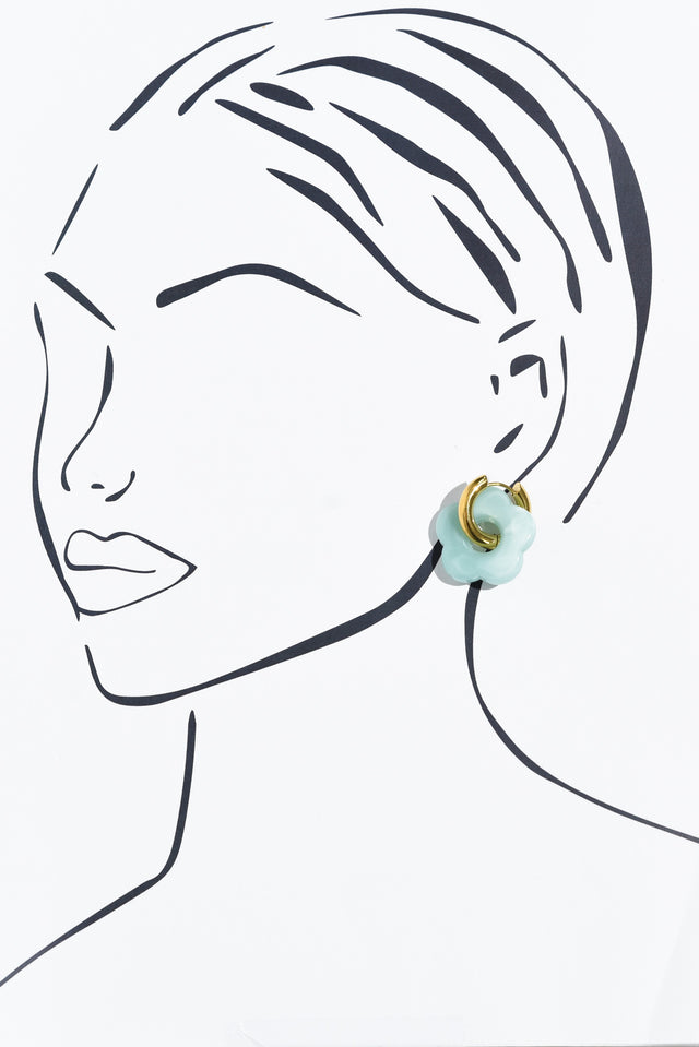 Rosalie Aqua Flower Hoop Earrings