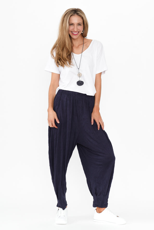 Rylee Dark Navy Crinkle Cotton Pants image 5