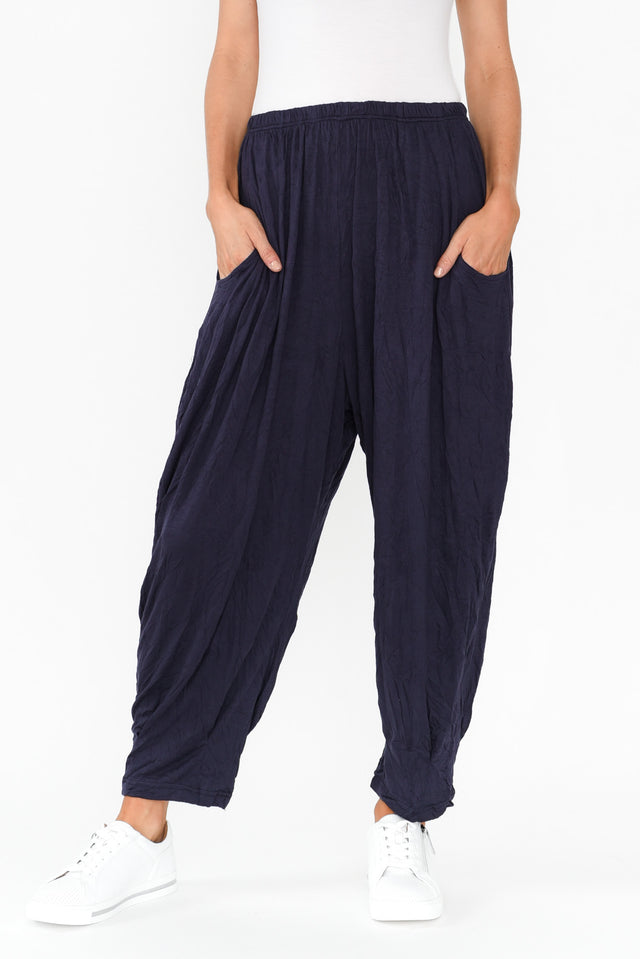 Rylee Dark Navy Crinkle Cotton Pants