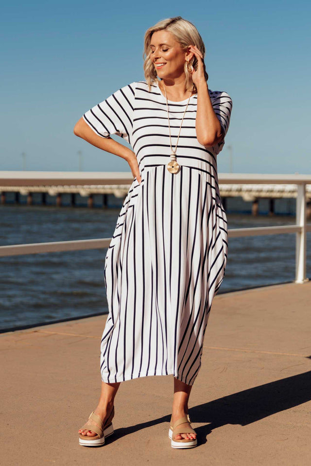 Samiya White Stripe Bamboo Dress