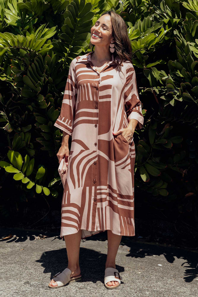 Seiko Brown Abstract Shirt Dress