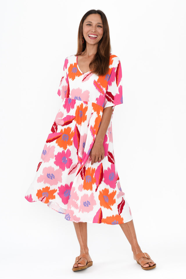 Sharlene Pink Abstract Floral Midi Dress