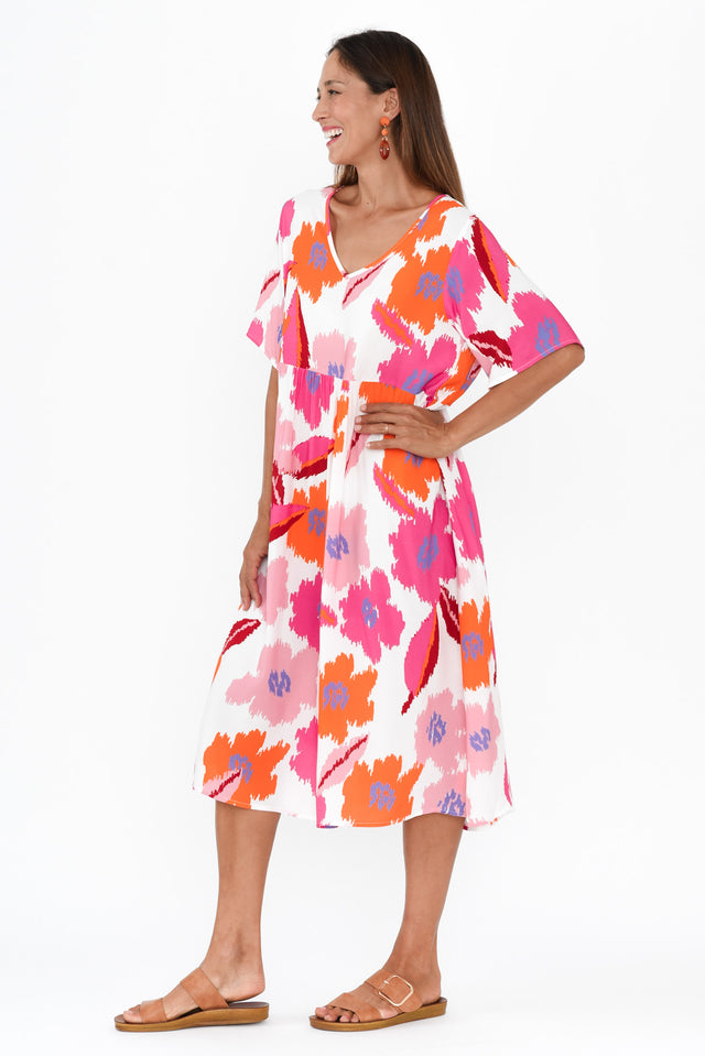 Sharlene Pink Abstract Floral Midi Dress image 4