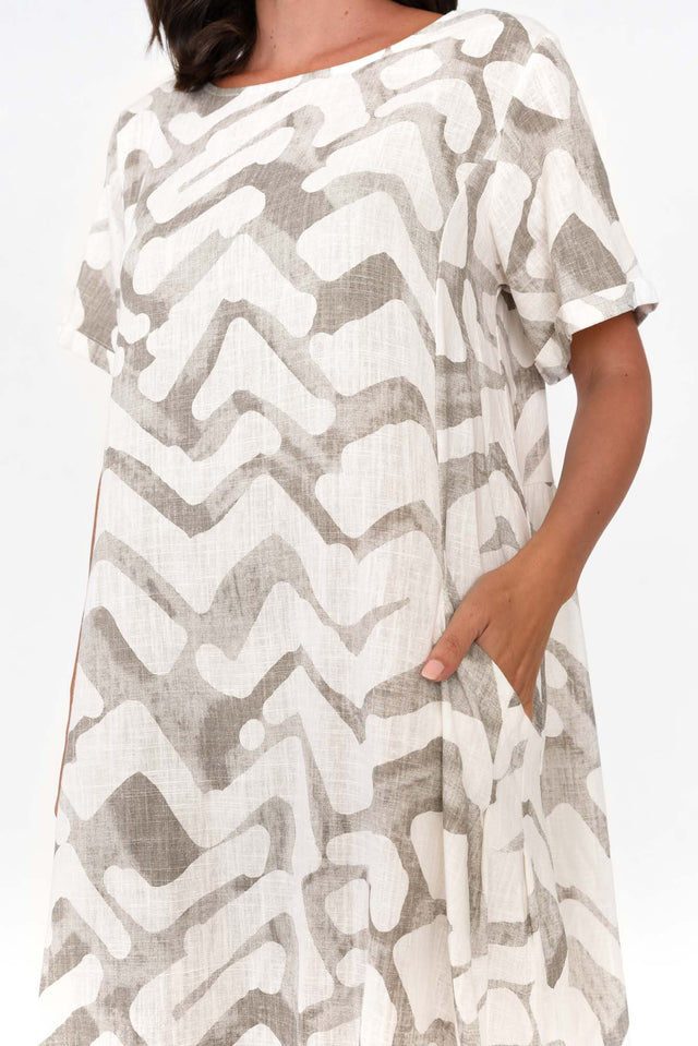 Shayann Grey Geo Linen Cotton Dress image 6