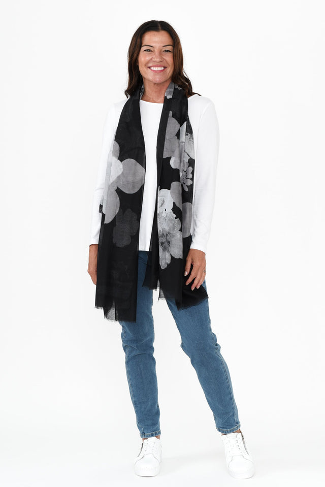 Sia Black Floral Scarf