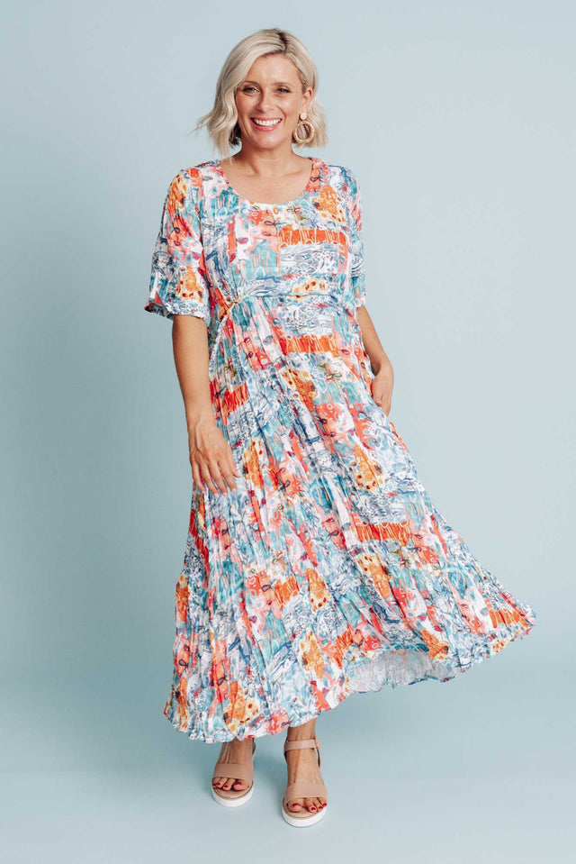 Soraya Blue Garden Linen Blend Dress