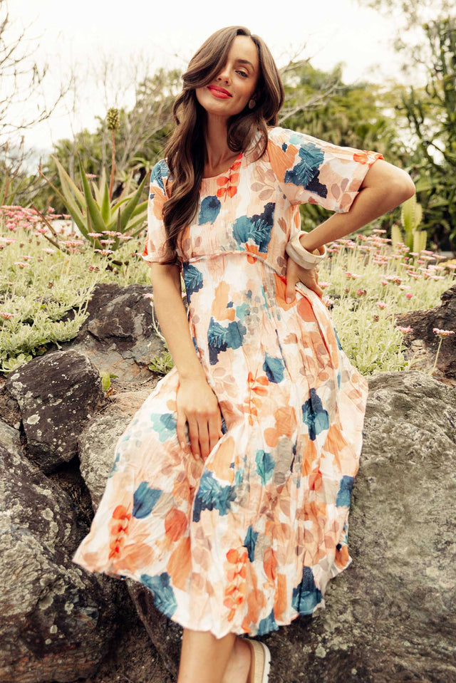 Soraya Orange Floral Linen Blend Dress