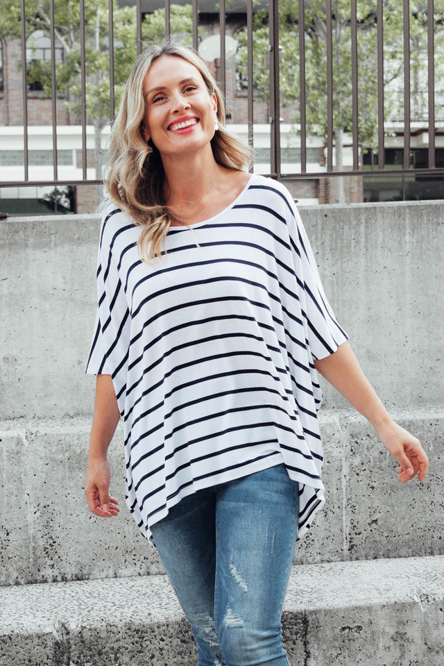 Sorronda White Stripe Bamboo Batwing Top