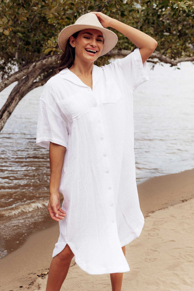 Tahiti White Cotton Cheesecloth Tie Dress image 3