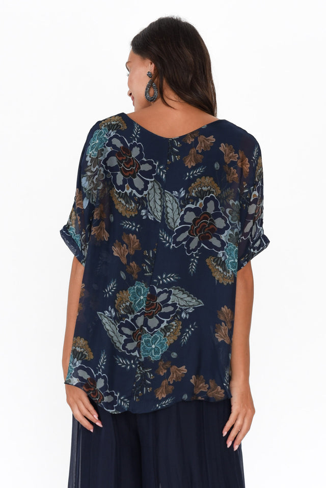 Talia Navy Flower Silk Layer Top image 6