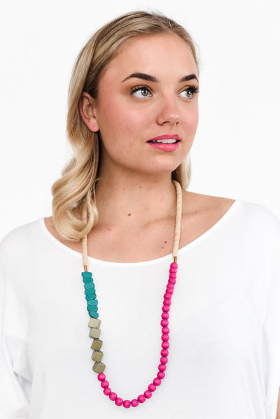 Tessa Pink Long Beaded Necklace