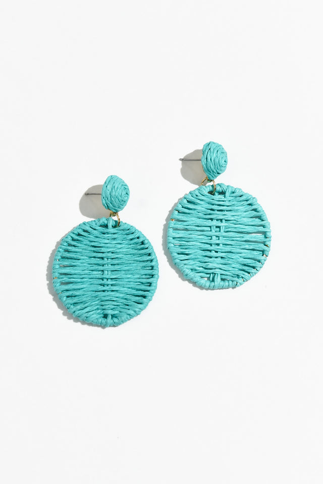 Theora Aqua Rattan Disc Earrings