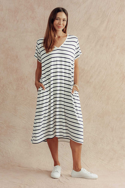 Tiffany White Stripe Bamboo Tee Dress