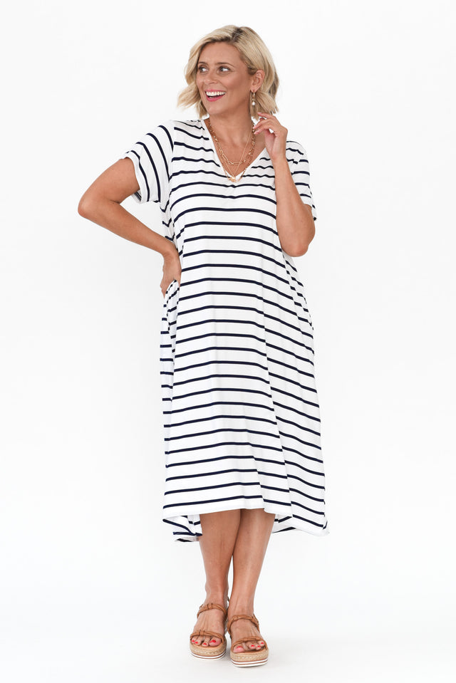 Tiffany White Stripe Bamboo Tee Dress banner image