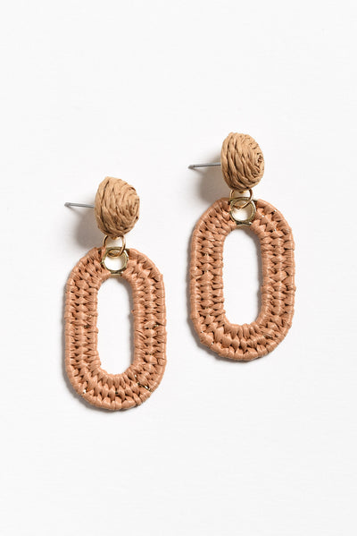 Tilby Beige Woven Oval Drop Earrings