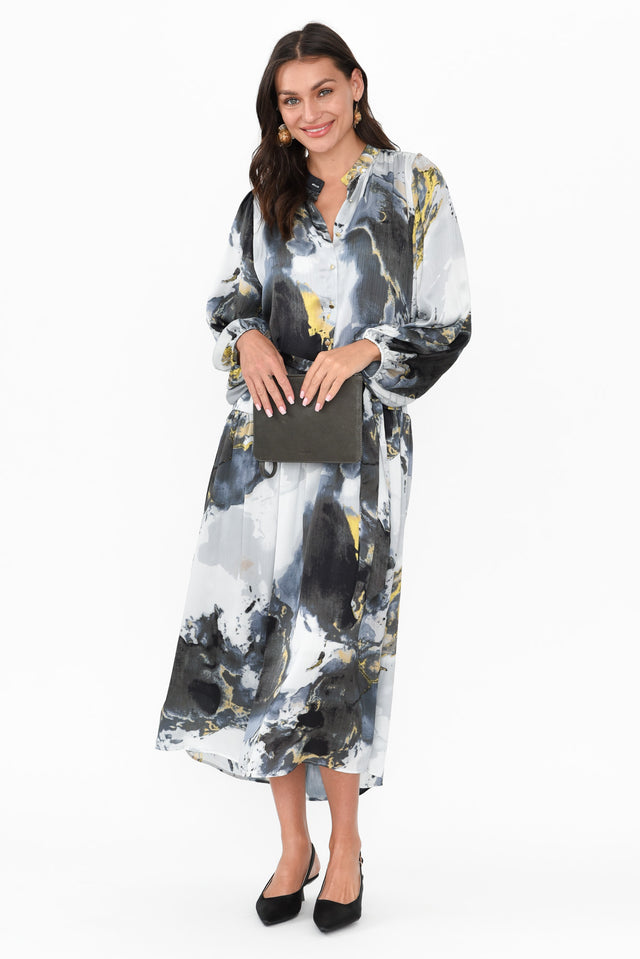 Transfixed Black Marble Midi Shirt Dress banner image