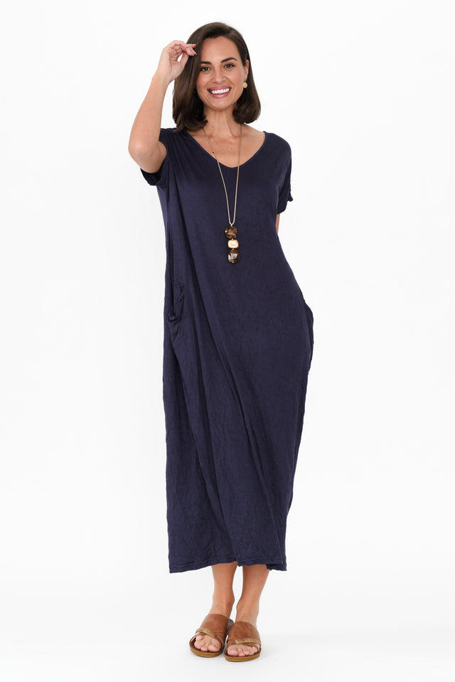 Travel Dark Navy Crinkle Cotton Maxi Dress banner image