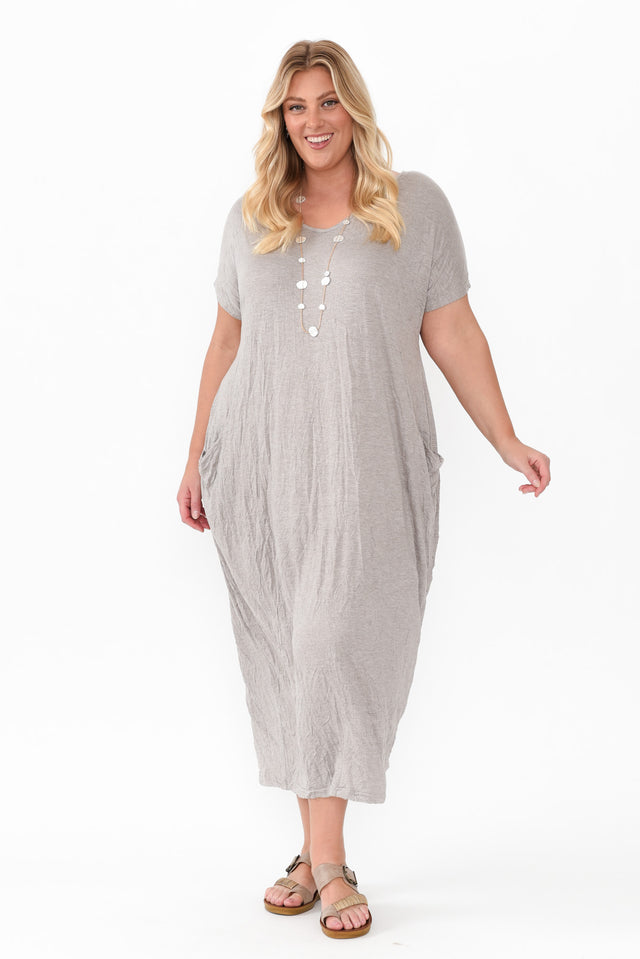 Travel Oat Crinkle Cotton Sleeved Maxi Dress image 11