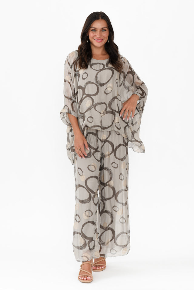 Trevino Taupe Circle Silk Overlay Top banner image