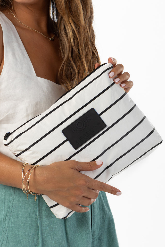 White Pinstripe Mid Splash Proof Pouch