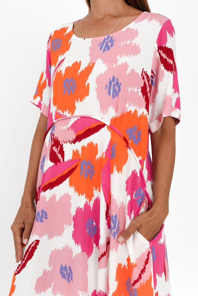 Zaelia Pink Abstract Floral Crescent Dress image 6