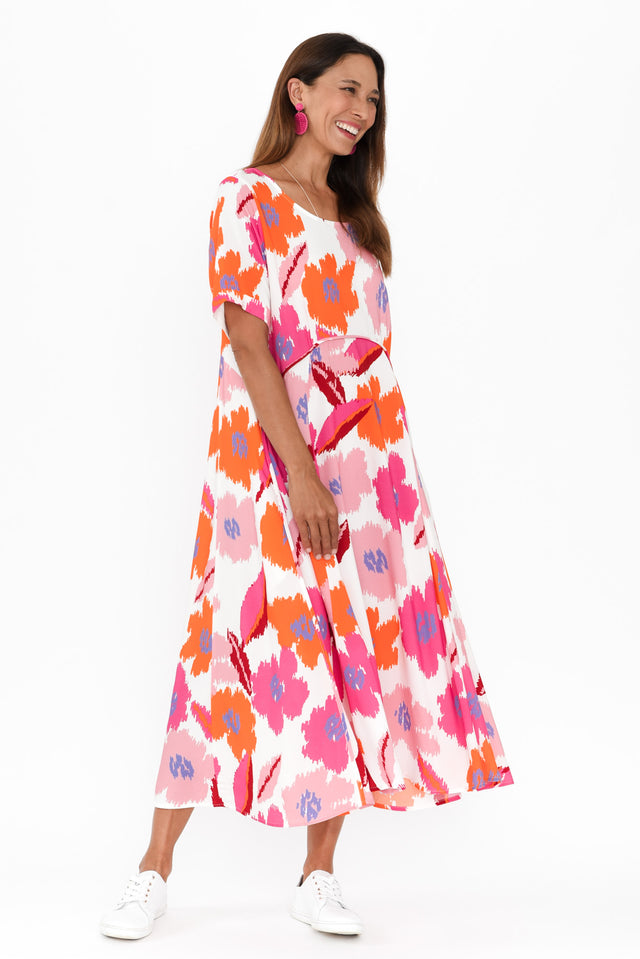 Zaelia Pink Abstract Floral Crescent Dress image 7