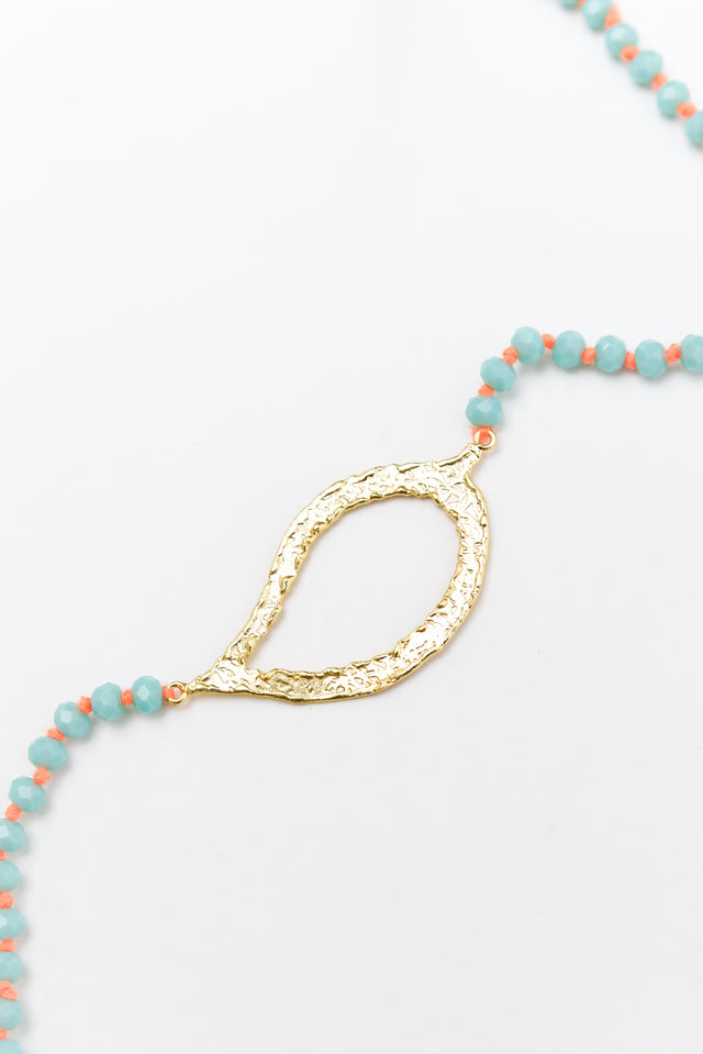 Zaire Aqua Beaded Leaf Necklace image 3