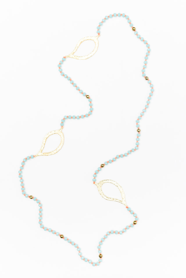 Zaire Aqua Beaded Leaf Necklace