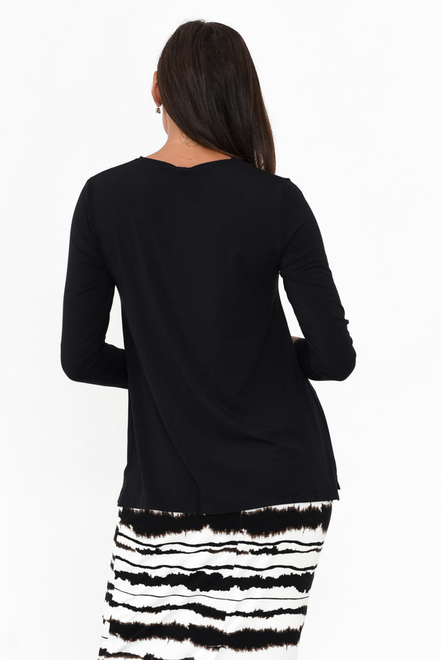 Black Long Sleeve Micro Modal Swing Top image 5