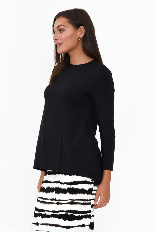 Black Long Sleeve Micro Modal Swing Top image 3